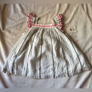 NWT Tucker + Tate Girls Ivory Egret Stripe Dress – Embroidered Hearts – Size 6
